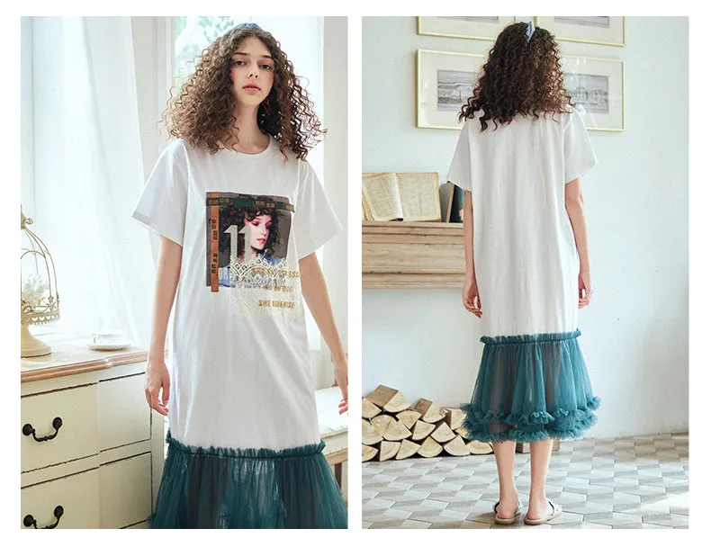 JAM PRINCESS OVERSIZED FRILL HEM T SHIRT DRESS IN WHITE