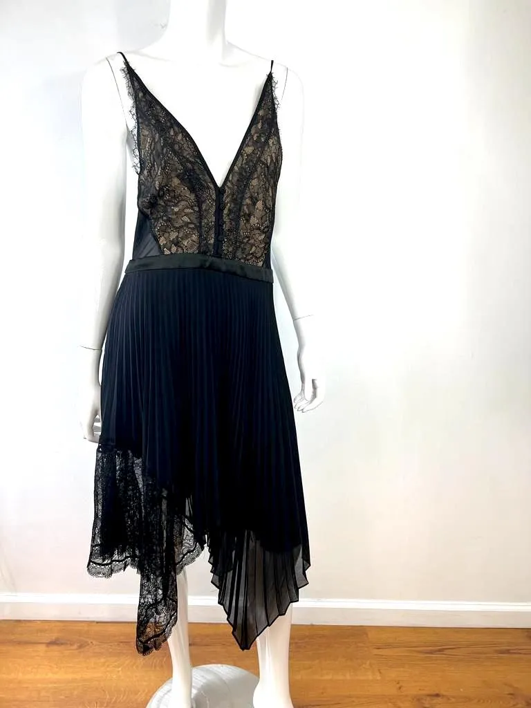 JONATHAN SIMKHAI PLEATED LACE MIDI DRESS