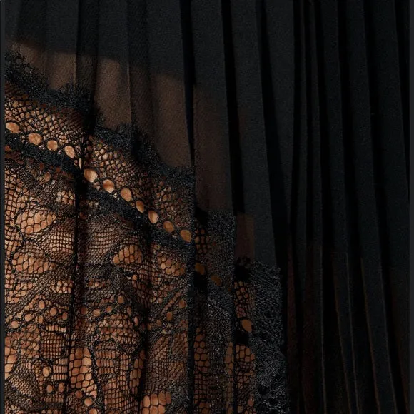 JONATHAN SIMKHAI PLEATED LACE MIDI DRESS