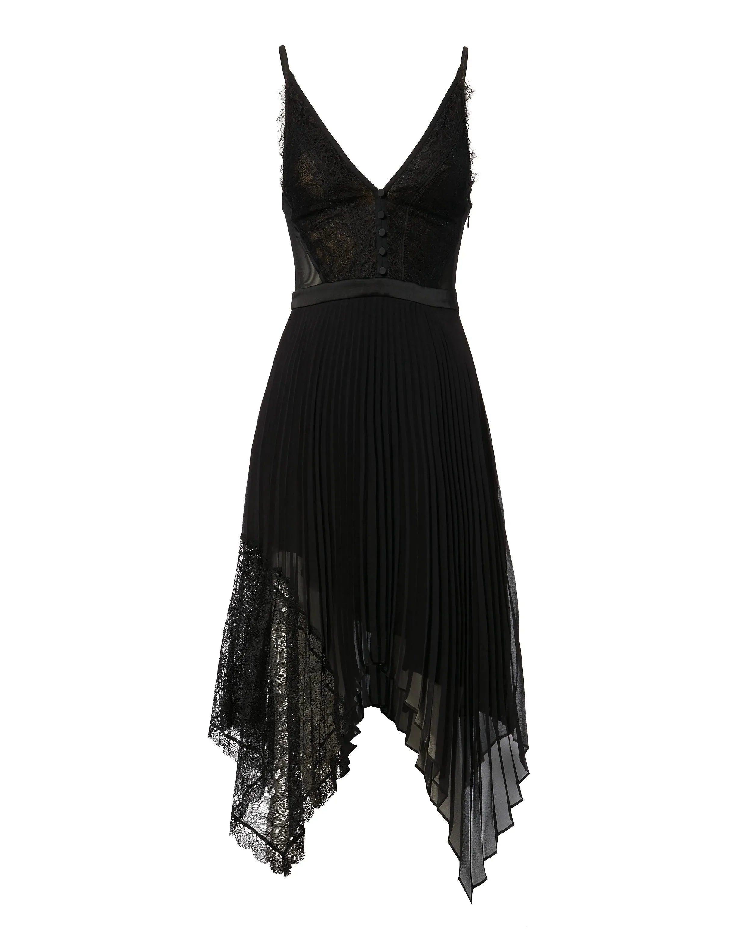 JONATHAN SIMKHAI PLEATED LACE MIDI DRESS