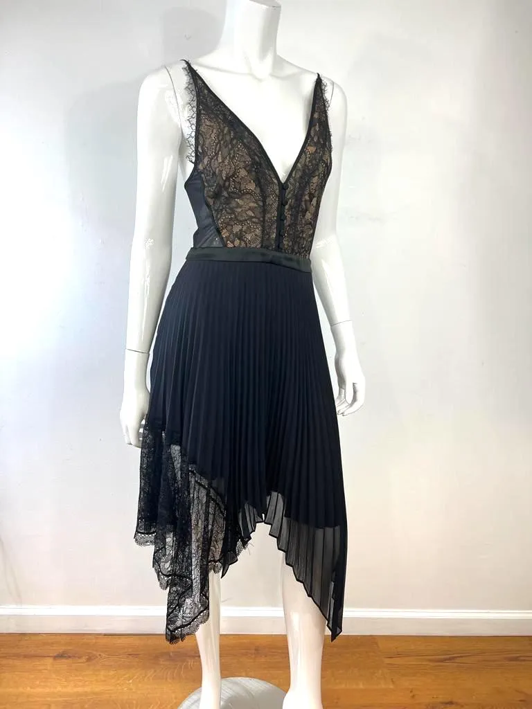 JONATHAN SIMKHAI PLEATED LACE MIDI DRESS