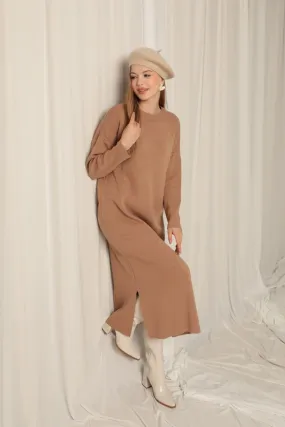 KKT Knit Fabric Turtleneck Camel Dress - Yuzhnoukrainsk
