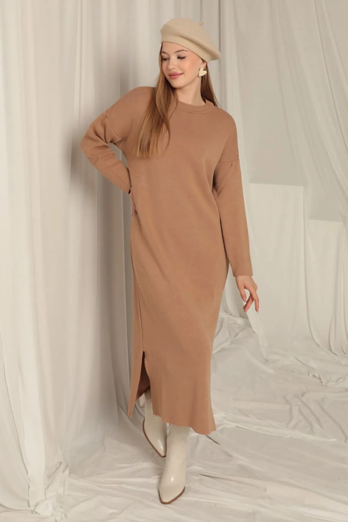 KKT Knit Fabric Turtleneck Camel Dress - Yuzhnoukrainsk