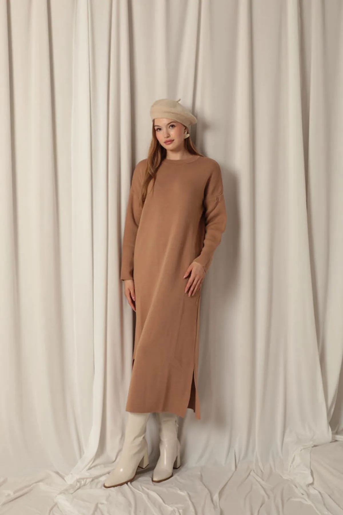 KKT Knit Fabric Turtleneck Camel Dress - Yuzhnoukrainsk