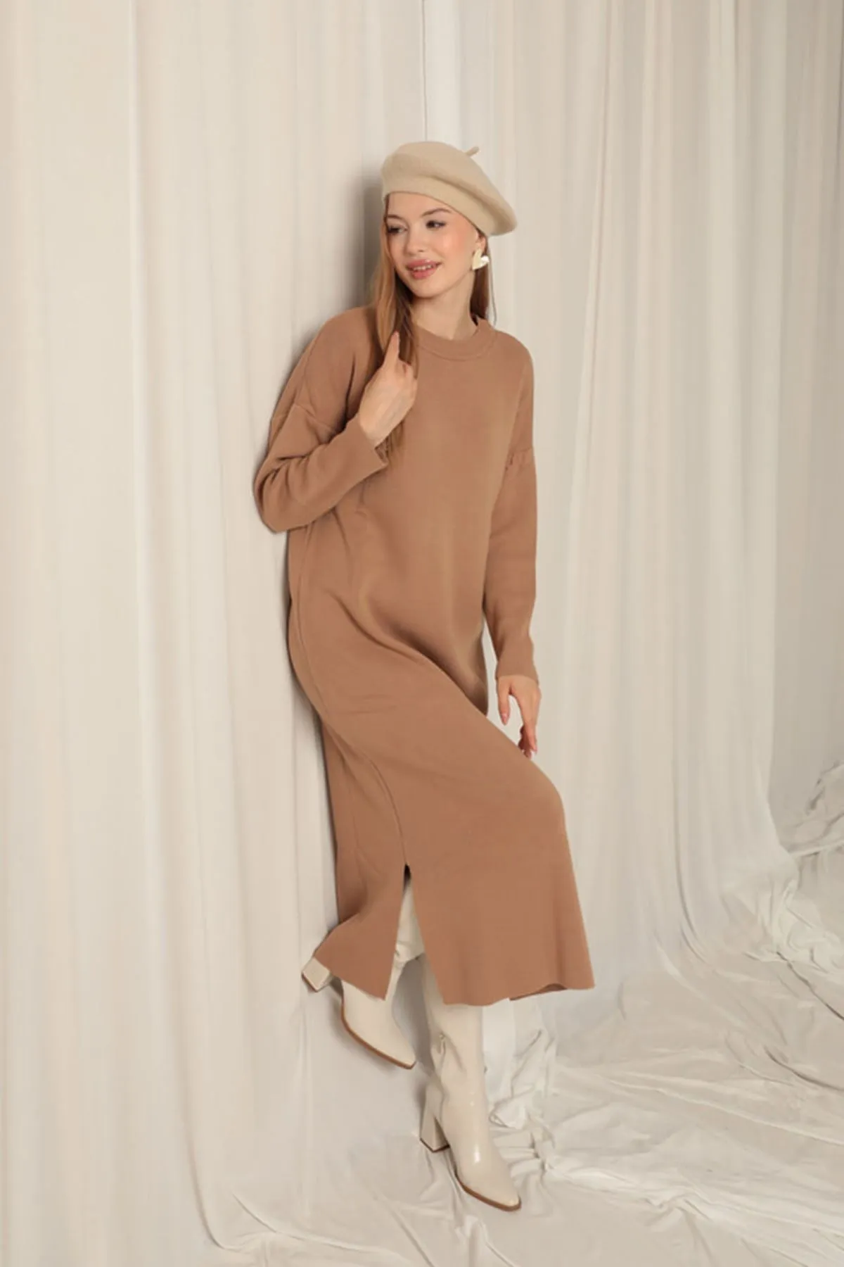 KKT Knit Fabric Turtleneck Camel Dress - Yuzhnoukrainsk