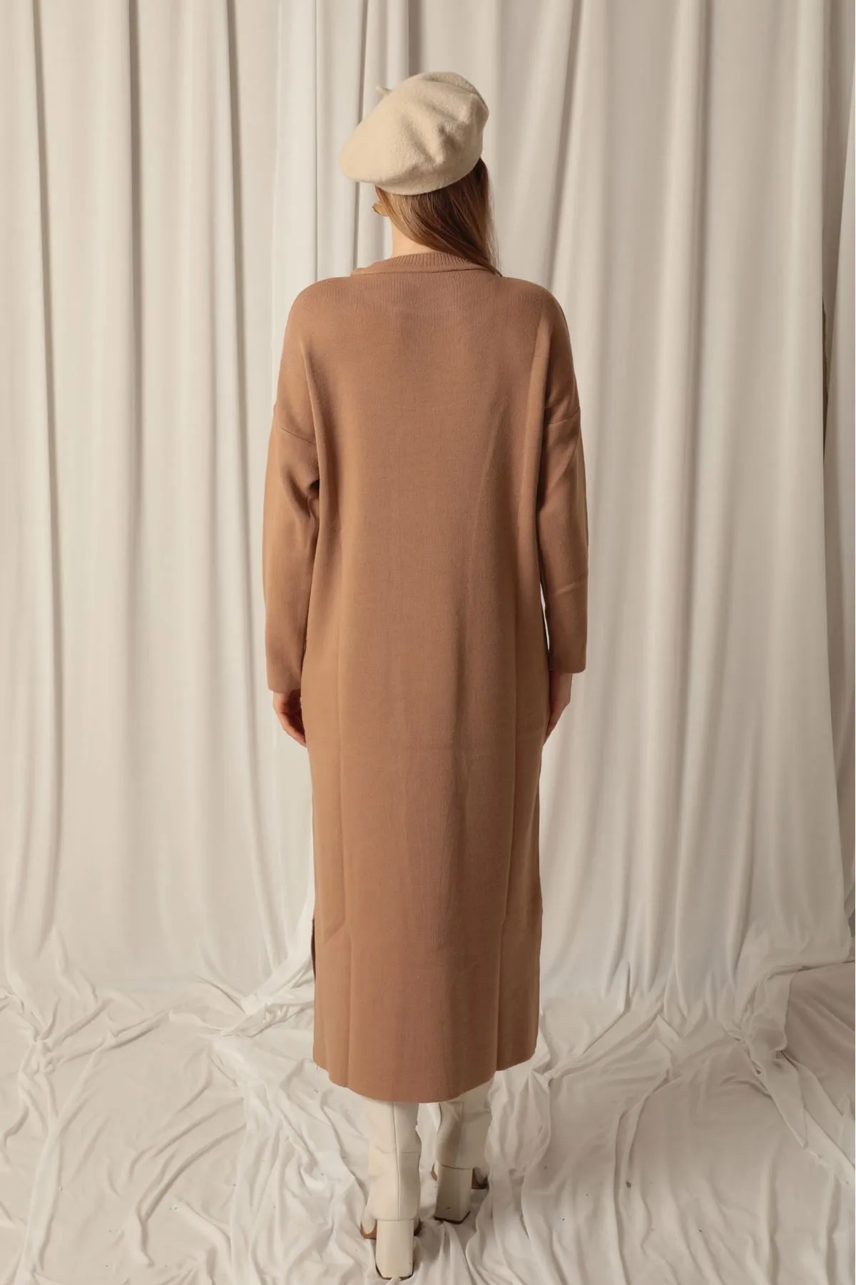 KKT Knit Fabric Turtleneck Camel Dress - Yuzhnoukrainsk