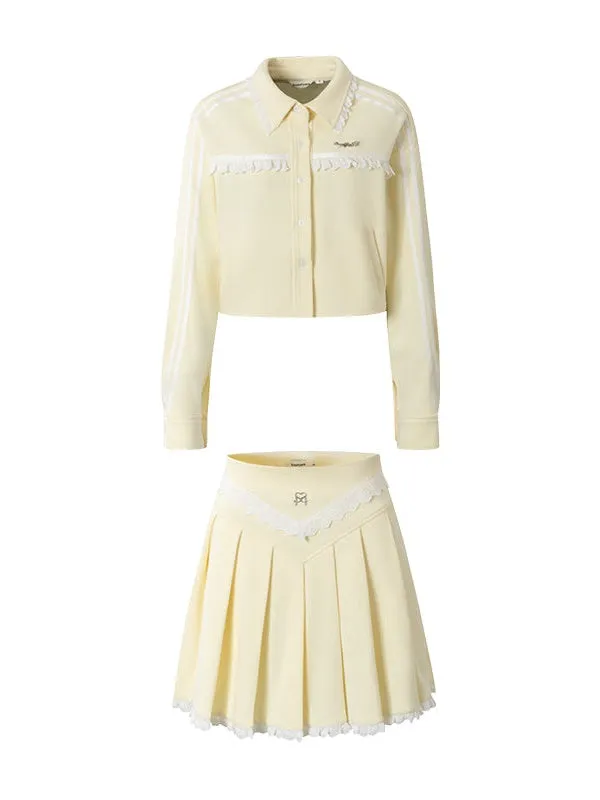 Lace Stitch Shirt Jacket & Pleated Skirt