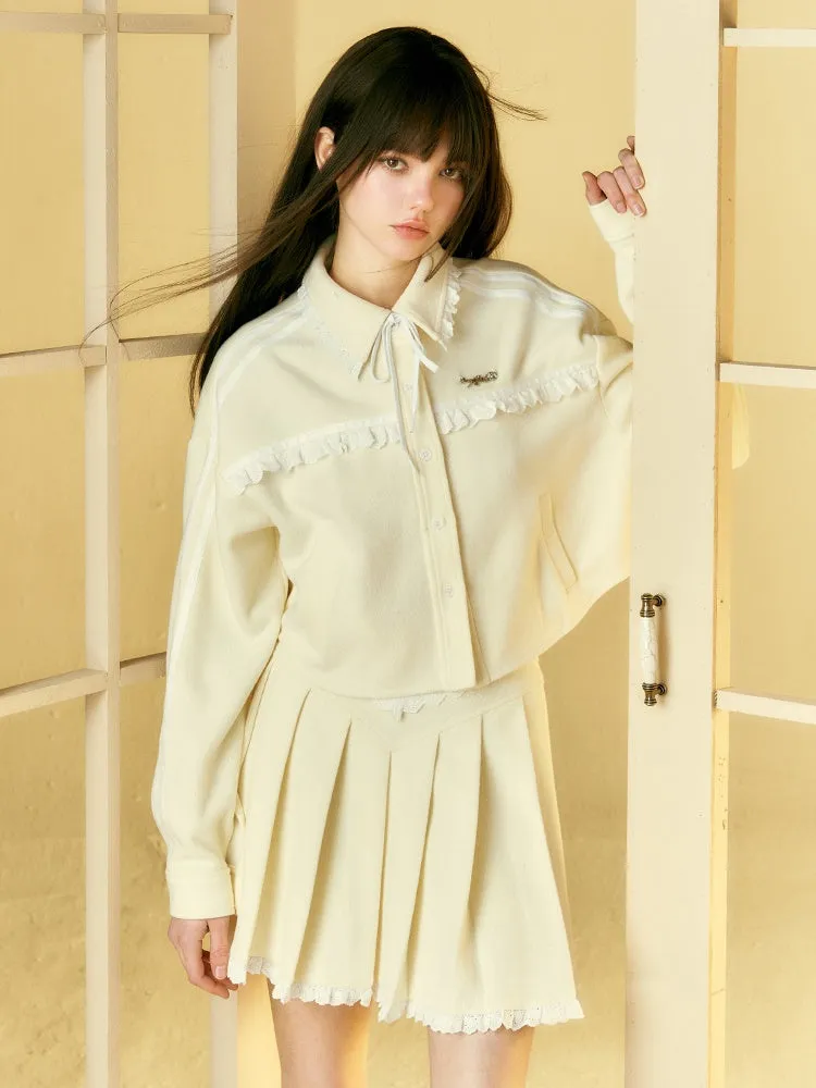 Lace Stitch Shirt Jacket & Pleated Skirt