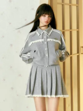 Lace Stitch Shirt Jacket & Pleated Skirt