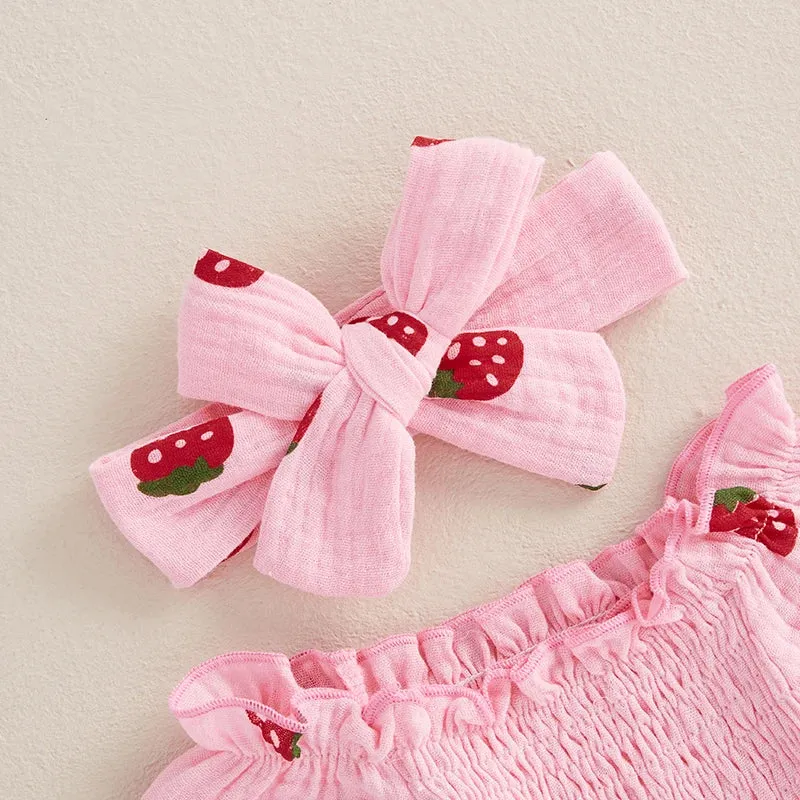 Long Sleeve Strawberry Print Romper Set