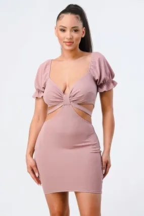 Lux Side Cutout W/ Back Tie Detail Bodycon Mini Dress