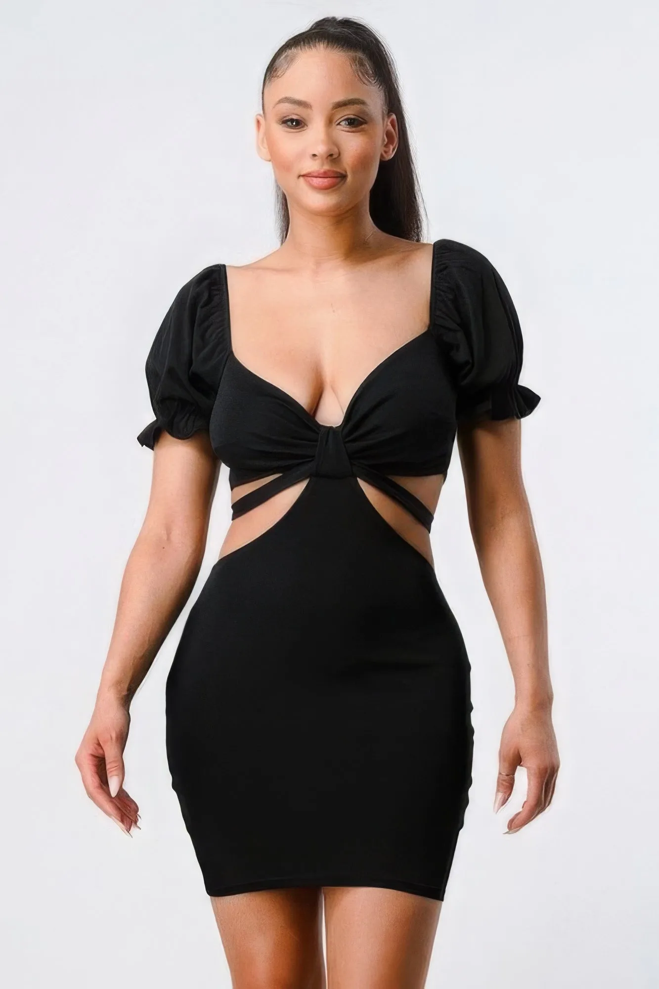 Lux Side Cutout W/ Back Tie Detail Bodycon Mini Dress