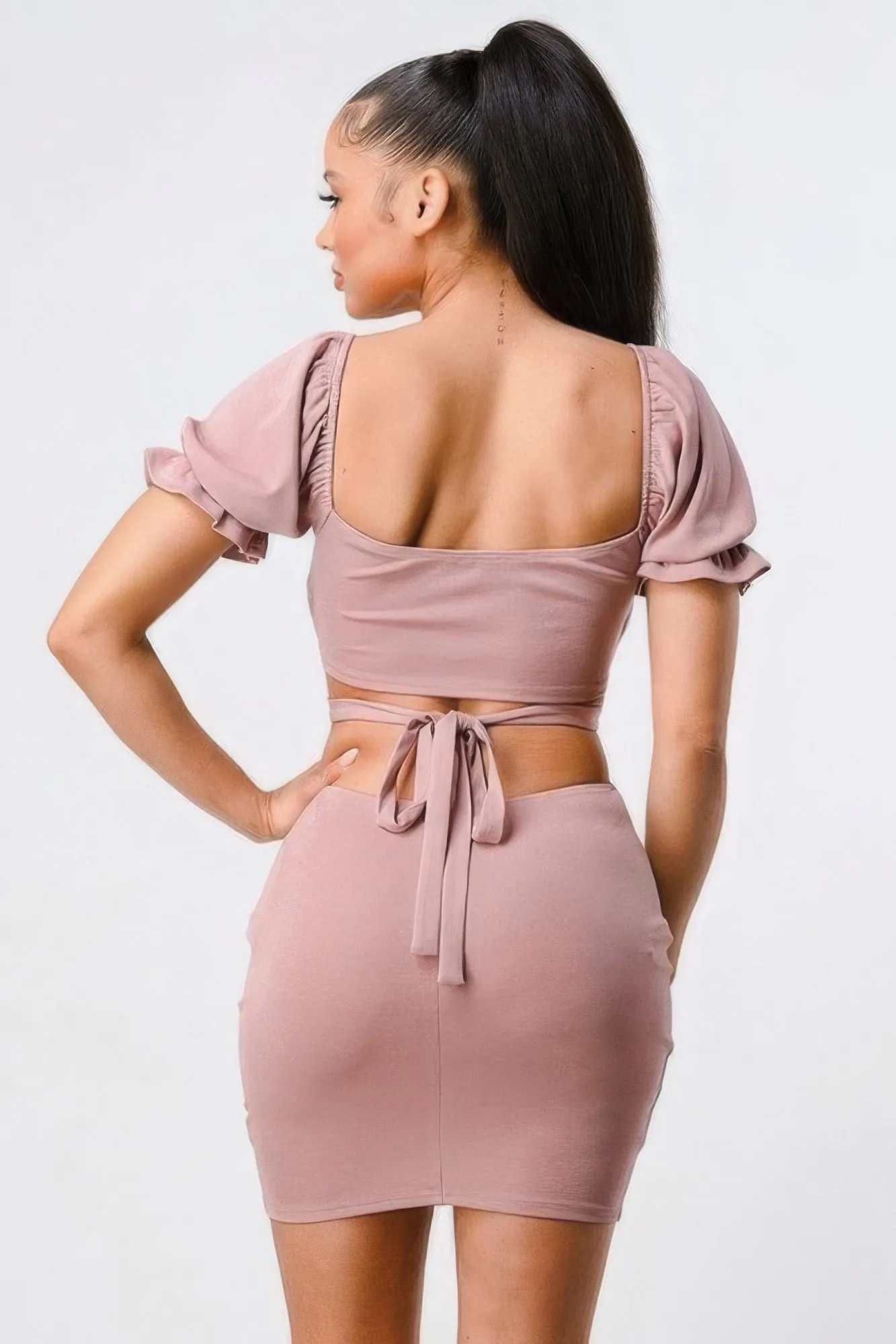 Lux Side Cutout W/ Back Tie Detail Bodycon Mini Dress