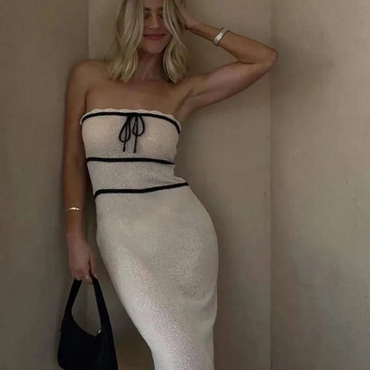 Marilou Bow Tie Maxi Knit Tube Dress