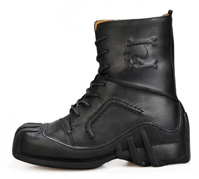 MARTINS SKULL BONE PRINT MILITARY DESERT THICK SOLE LEATHER UNISEX BOOTS