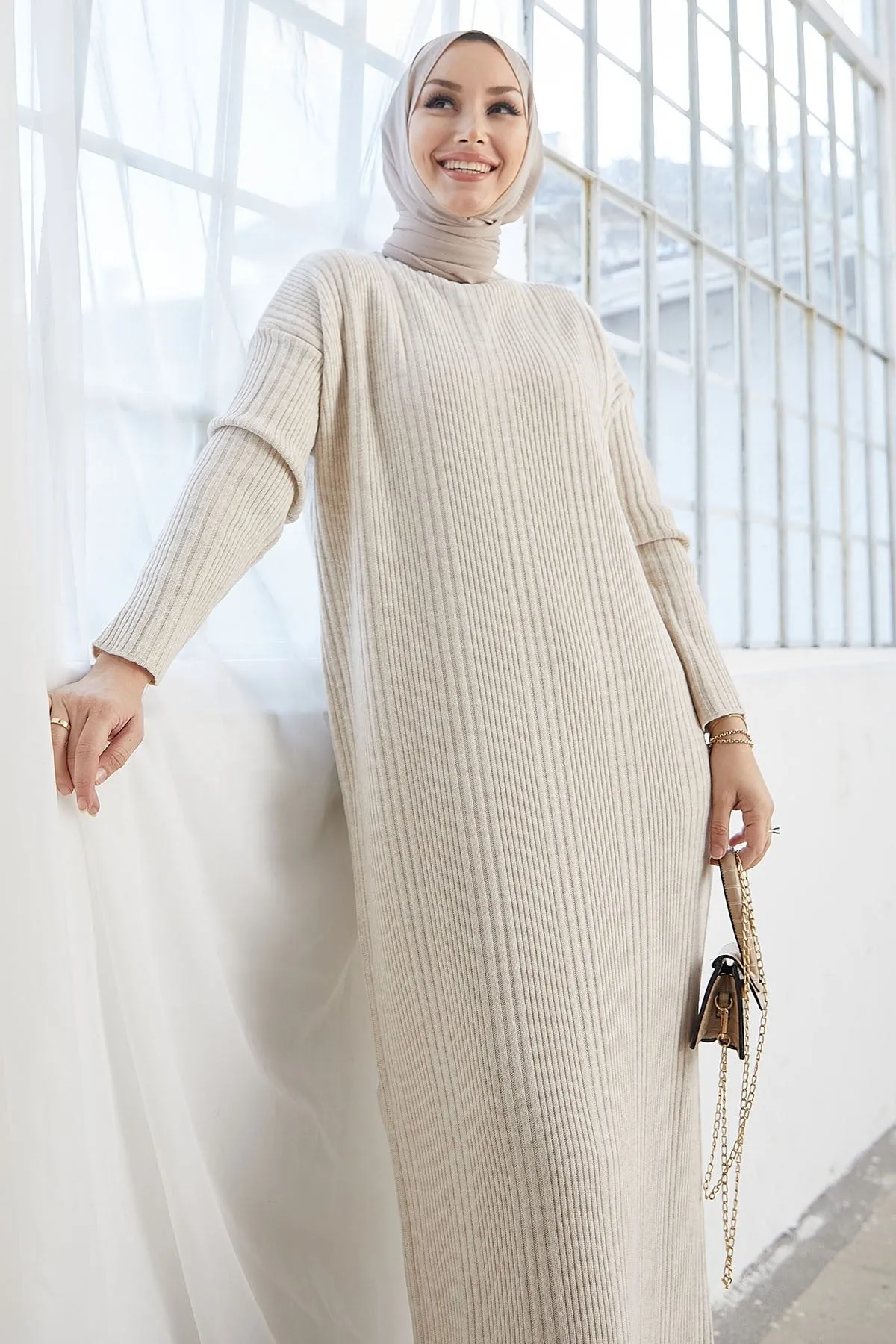 MDS Women Arissa Fisherman Collar Long Knit Dress - Ecru - Kokomo