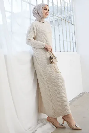MDS Women Arissa Fisherman Collar Long Knit Dress - Ecru - Kokomo