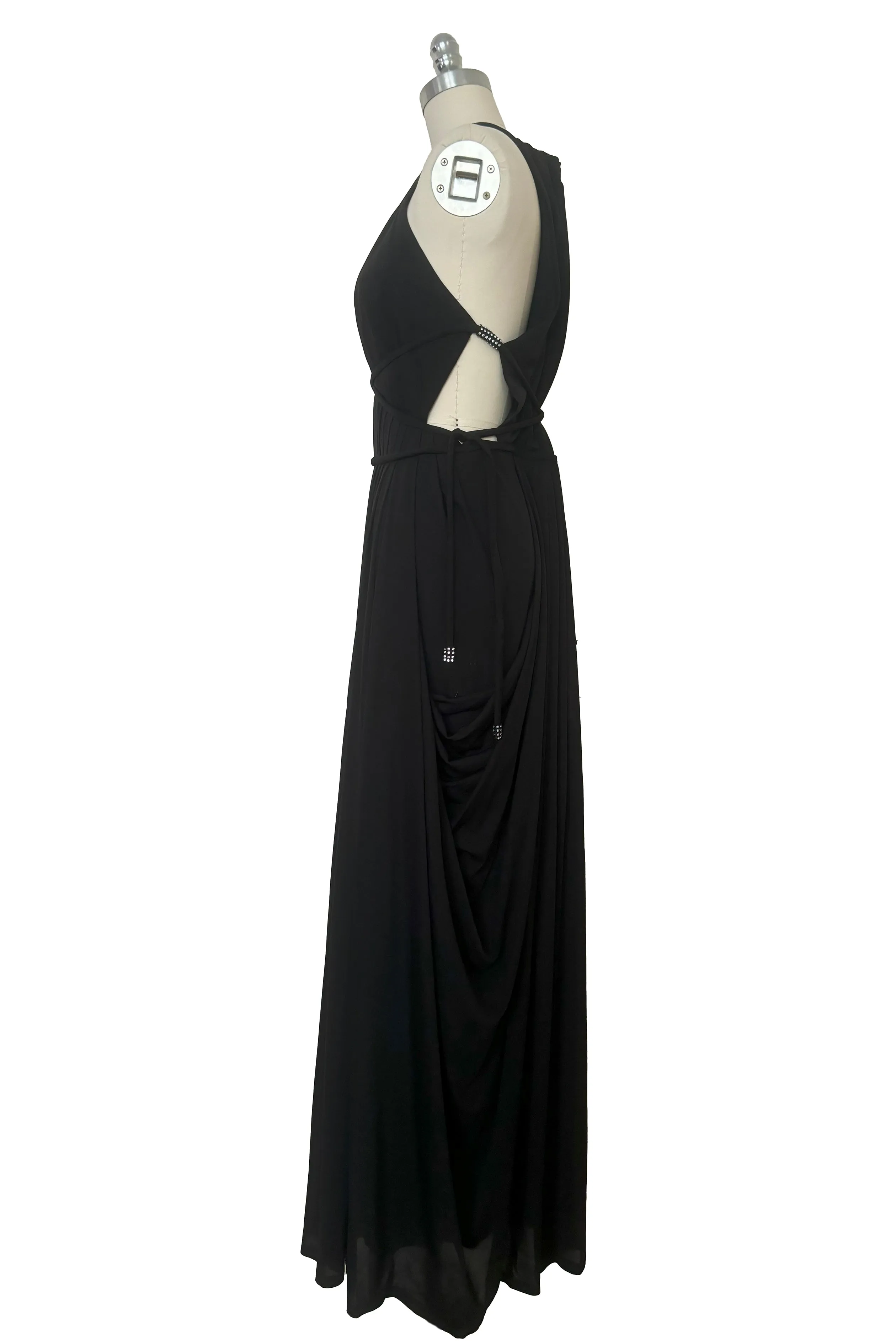 NWT 1970s Black Jersey Halter Evening Dress by Roter Couture, Medium to Large