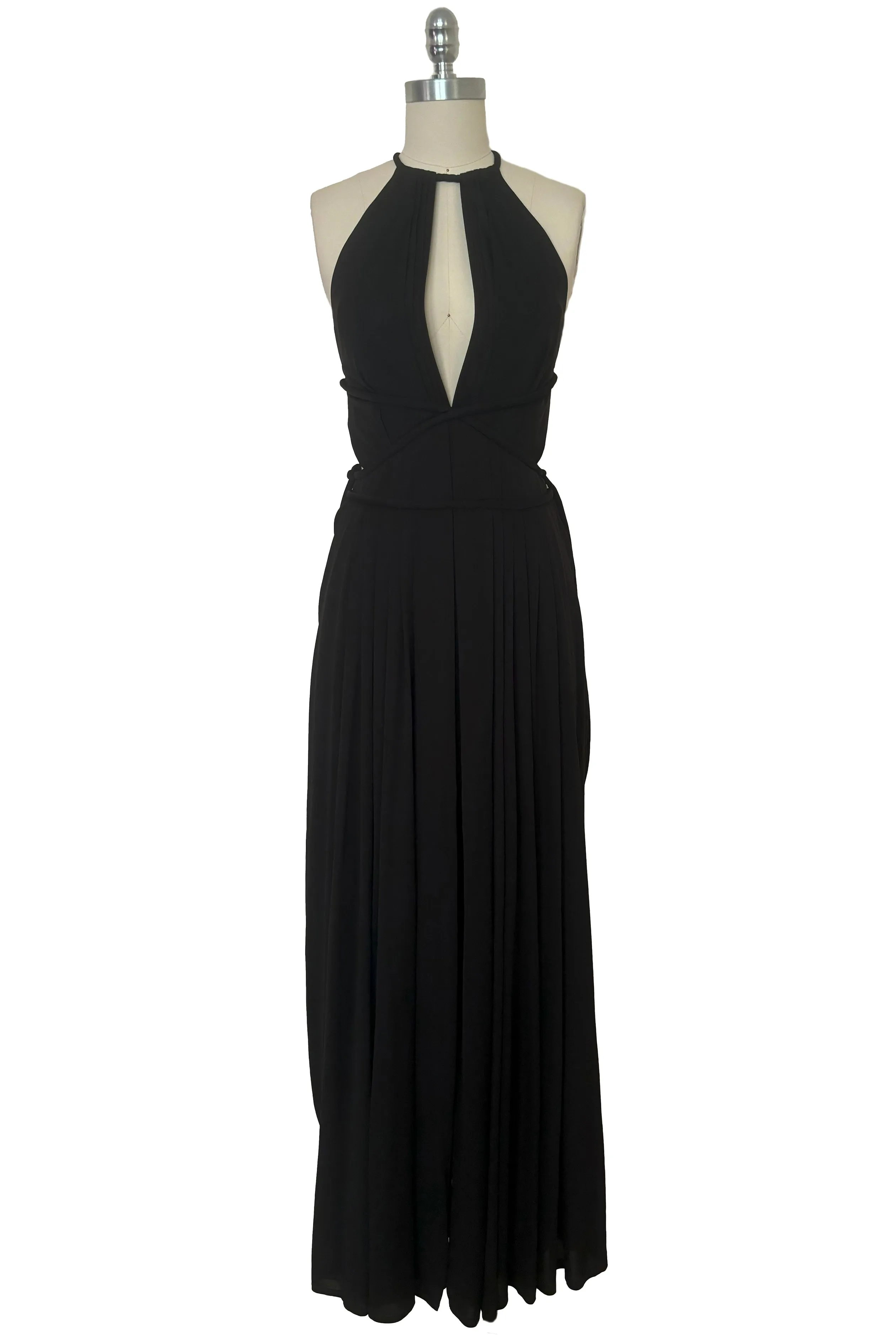 NWT 1970s Black Jersey Halter Evening Dress by Roter Couture, Medium to Large
