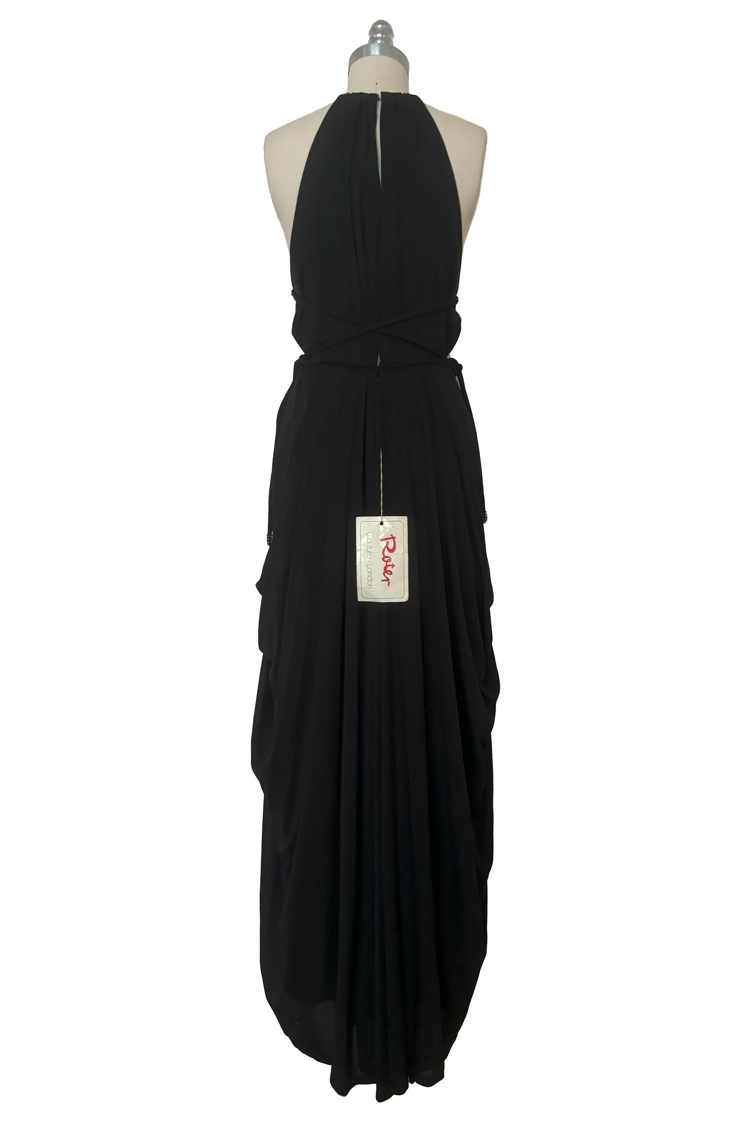 NWT 1970s Black Jersey Halter Evening Dress by Roter Couture, Medium to Large