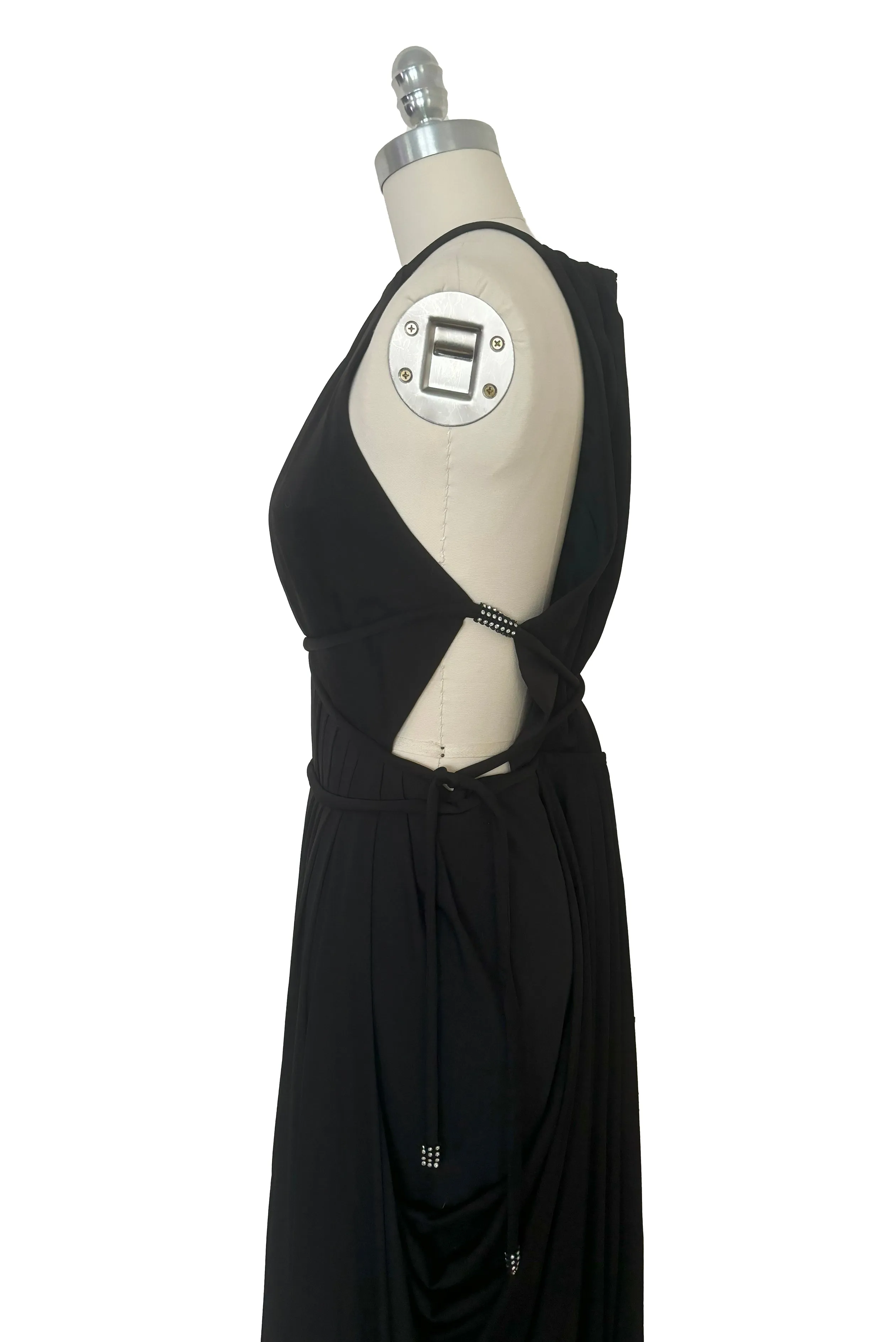 NWT 1970s Black Jersey Halter Evening Dress by Roter Couture, Medium to Large