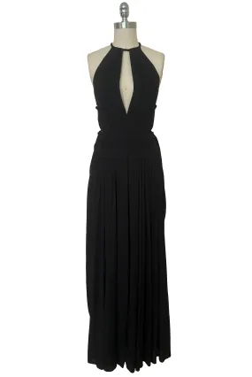 NWT 1970s Black Jersey Halter Evening Dress by Roter Couture, Medium to Large
