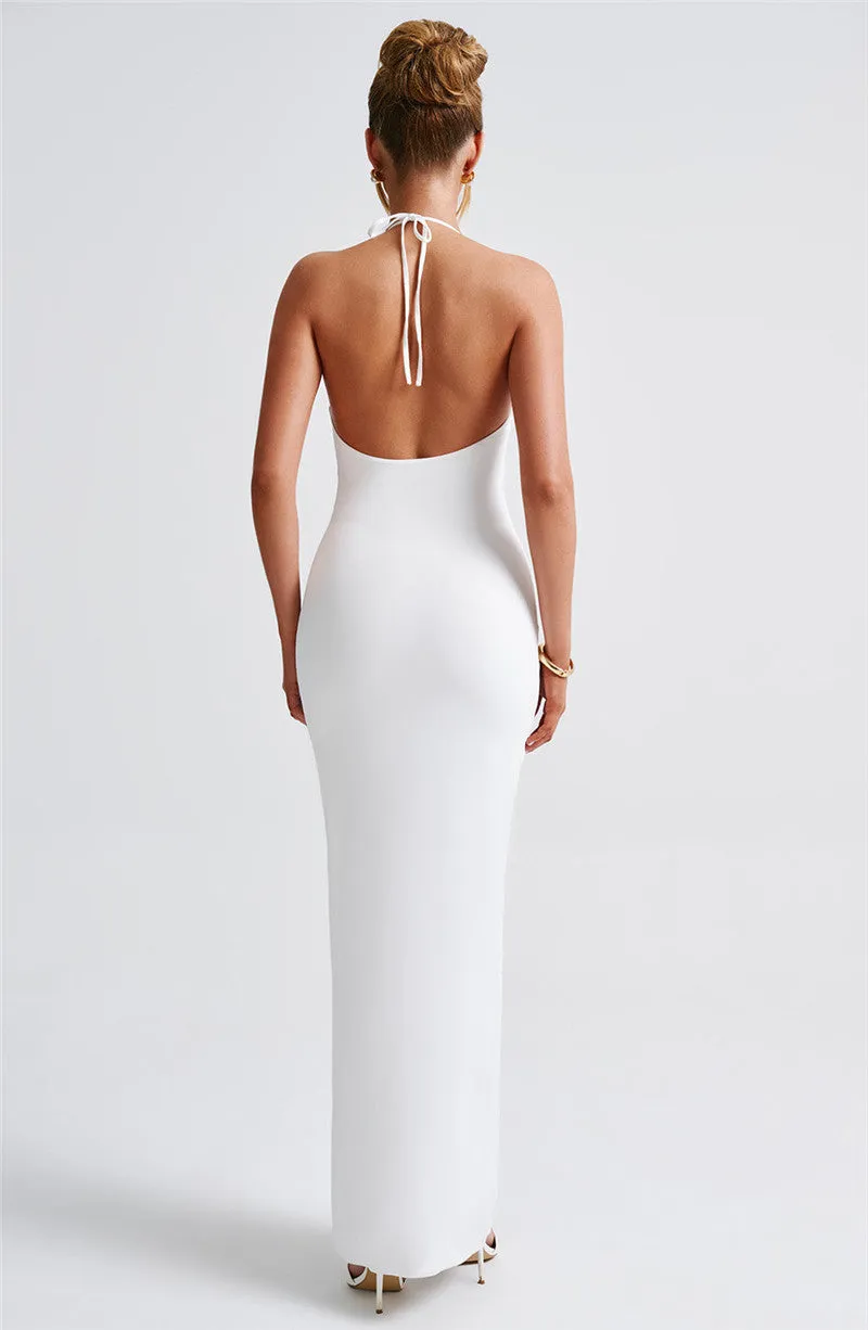 Pamela Woman Halter Thigh High Split Sexy Maxi Dress