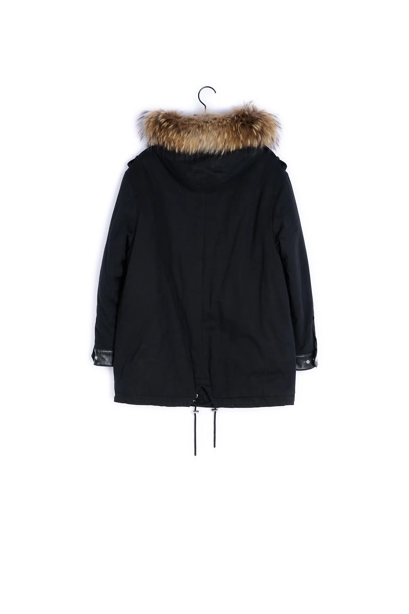 Parka à col fourrure et détails cuir