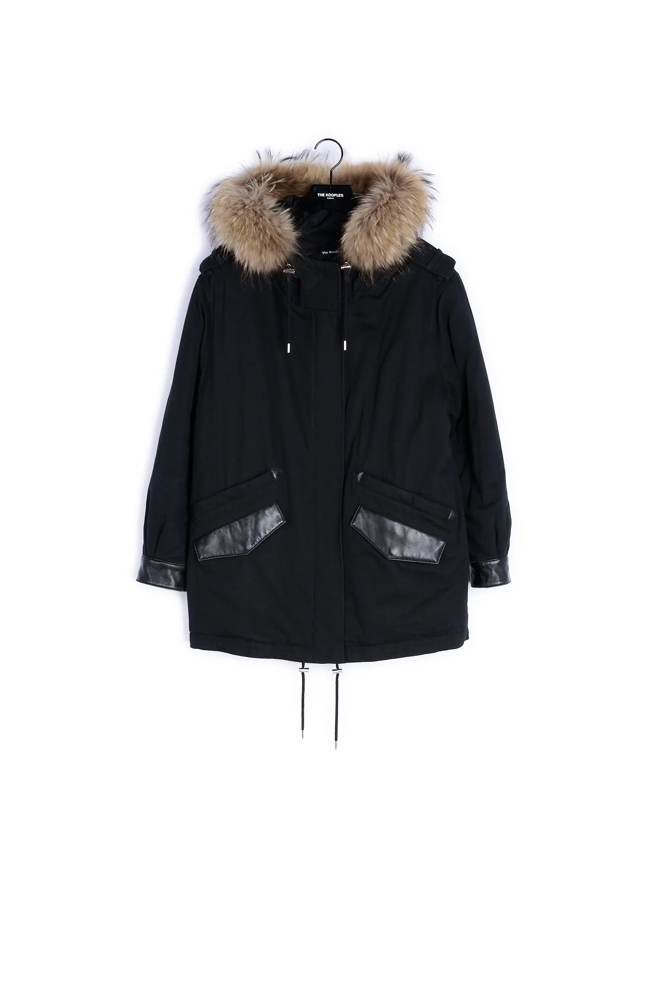Parka à col fourrure et détails cuir