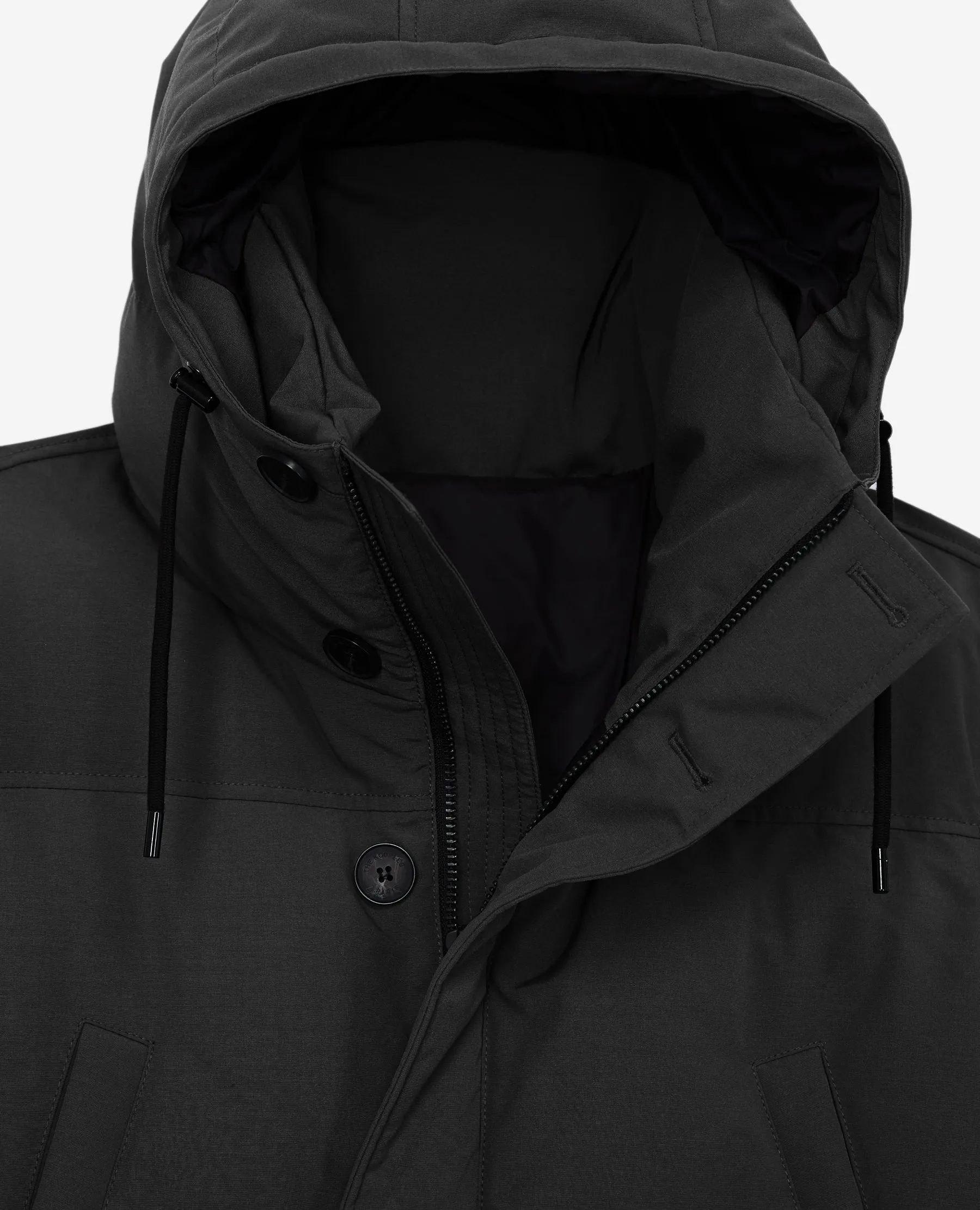 Parka coton noire matelassée détail cuir