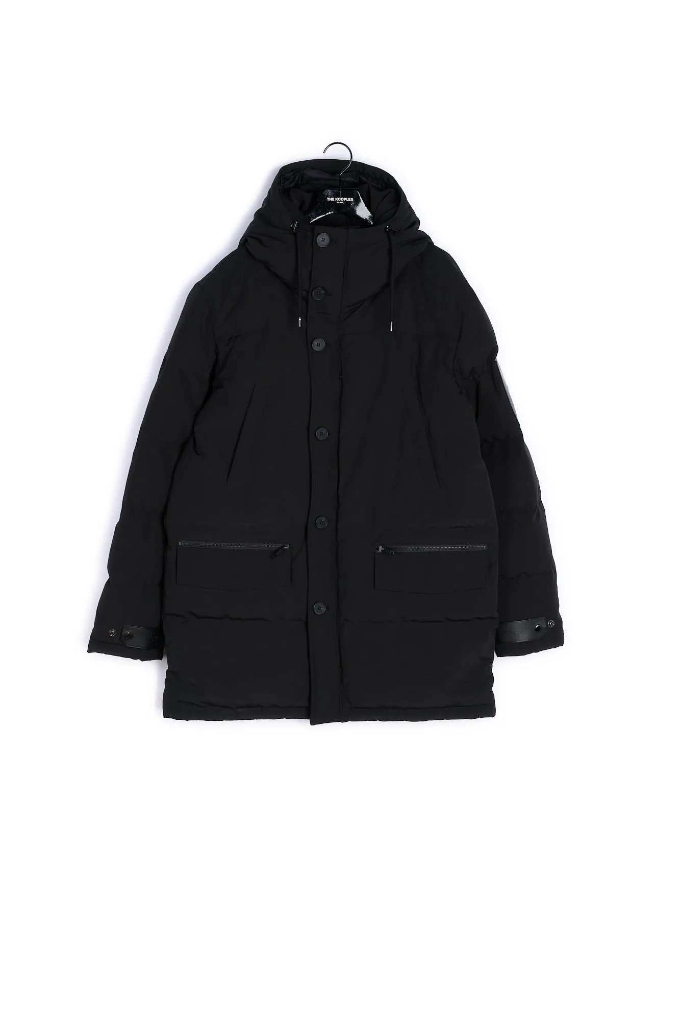 Parka coton noire matelassée détail cuir