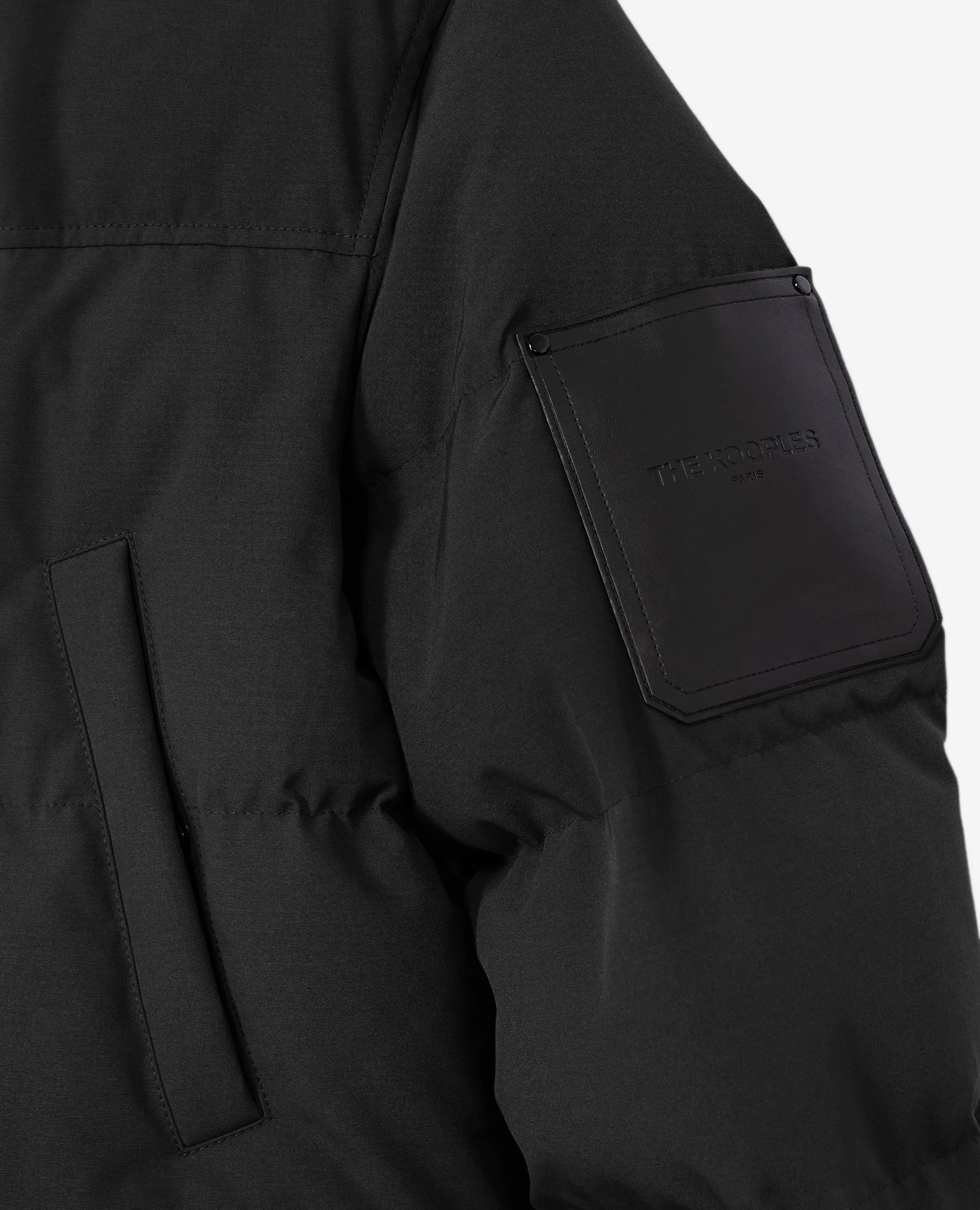 Parka coton noire matelassée détail cuir