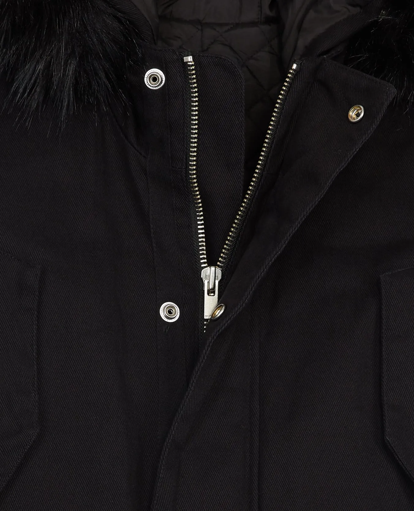 Parka en twill de coton et détails cuir