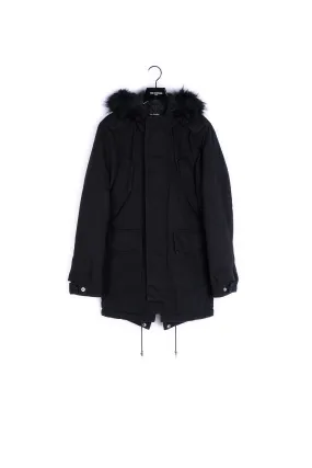 Parka en twill de coton et détails cuir