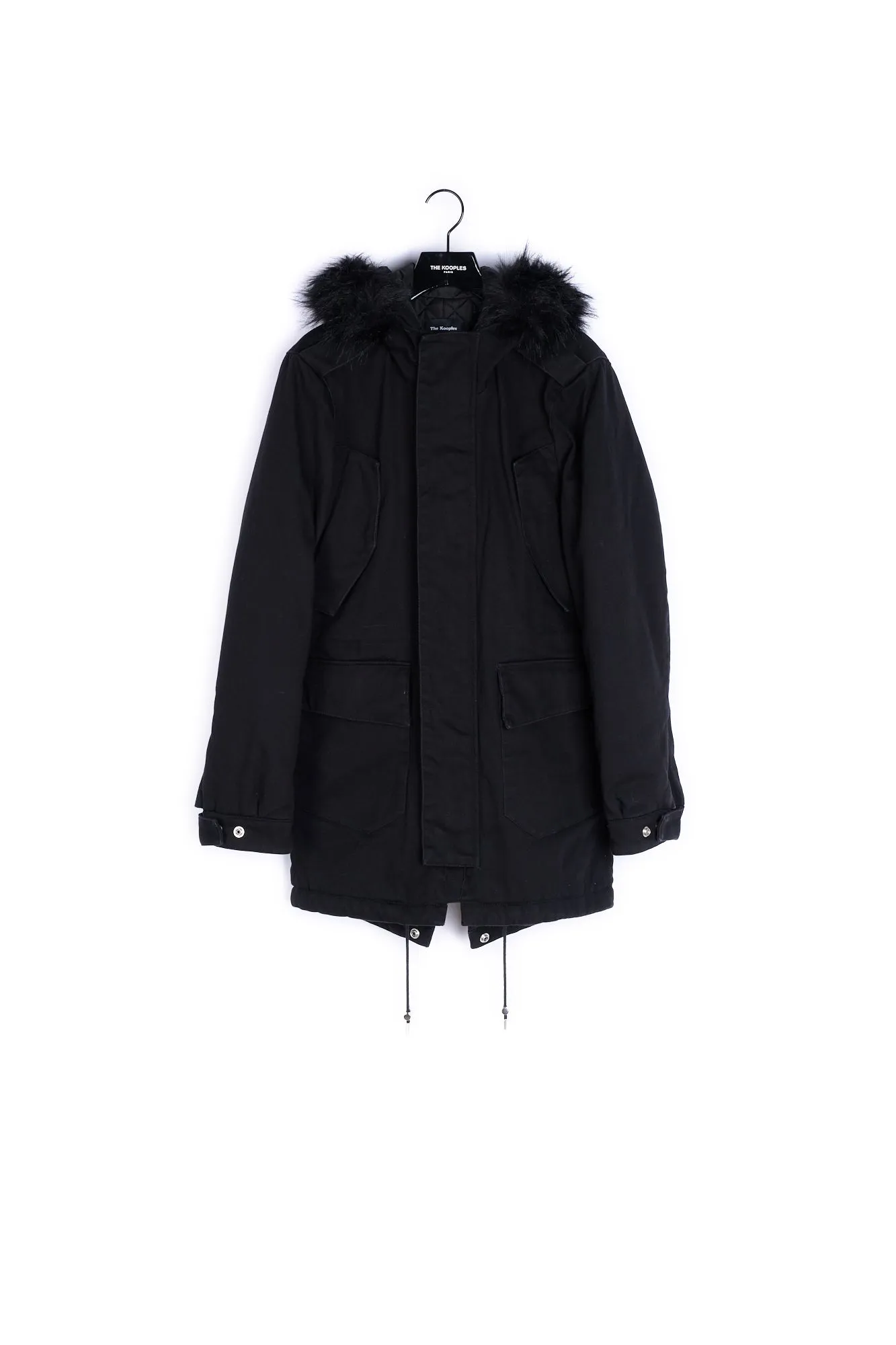 Parka en twill de coton et détails cuir