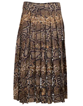 Pleated Snake Print Midi Skirt