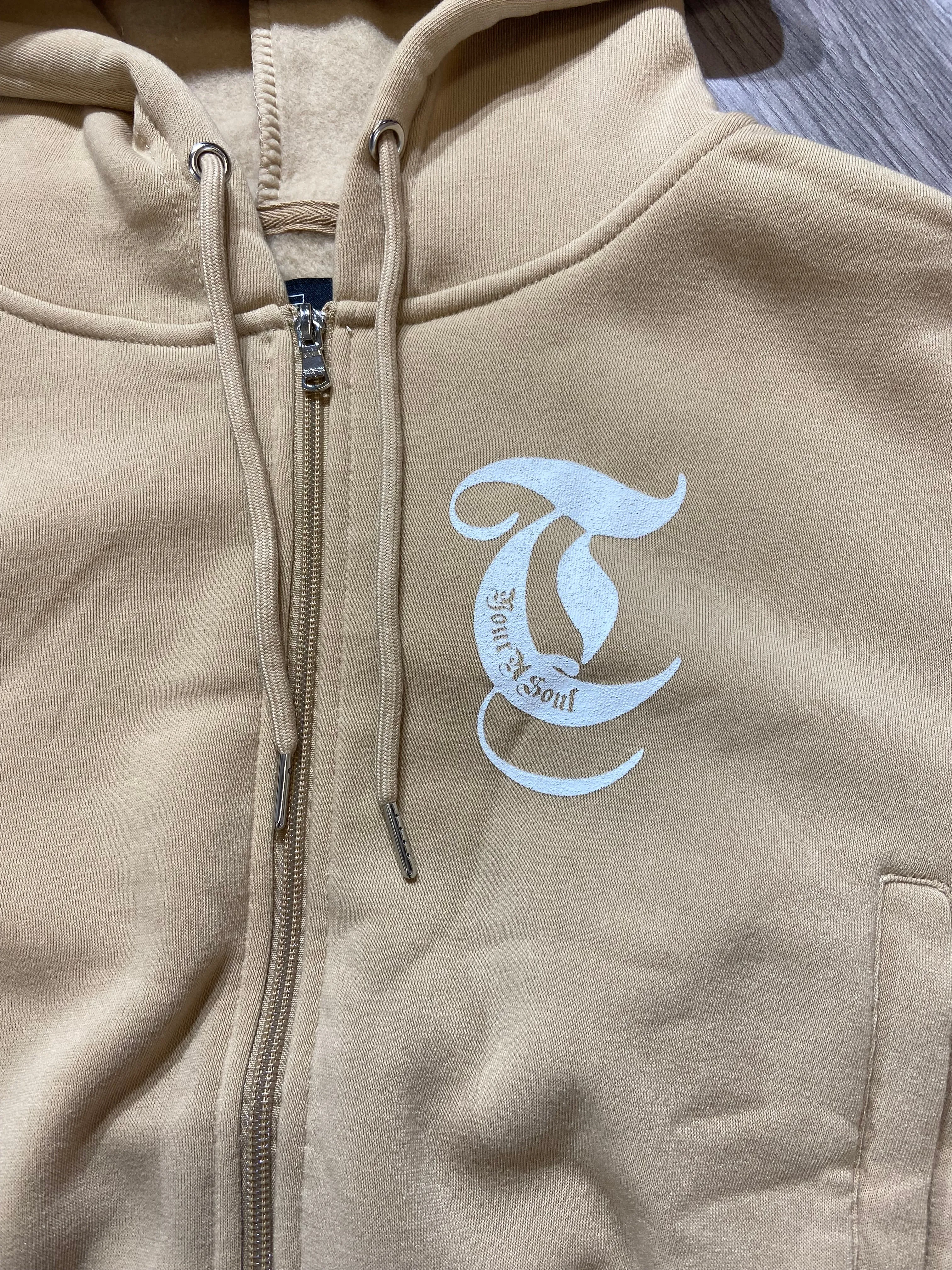 REDFOX "TRUST YOUR SOUL" FLEECE CROP JACKET W/ STACKED PANTS (KHAKI)