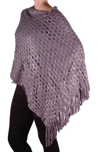 Regan Glitter Effect Fringe Knitted Poncho