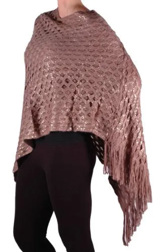 Regan Glitter Effect Fringe Knitted Poncho