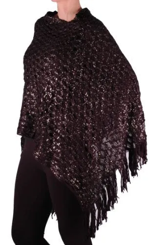 Regan Glitter Effect Fringe Knitted Poncho