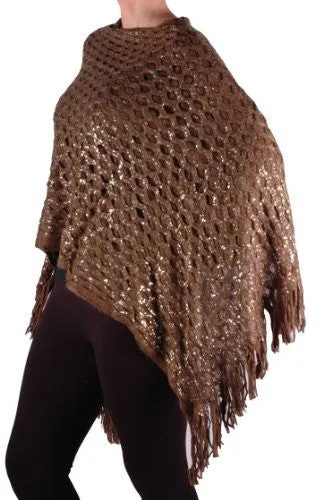 Regan Glitter Effect Fringe Knitted Poncho