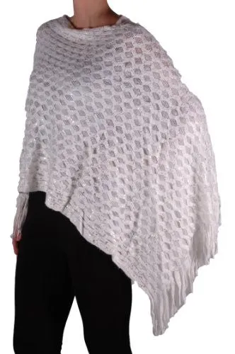Regan Glitter Effect Fringe Knitted Poncho