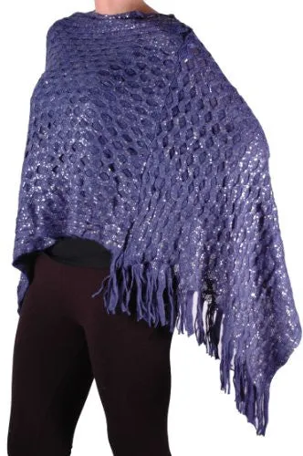 Regan Glitter Effect Fringe Knitted Poncho