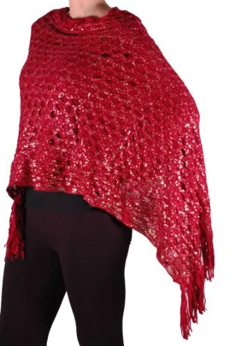 Regan Glitter Effect Fringe Knitted Poncho