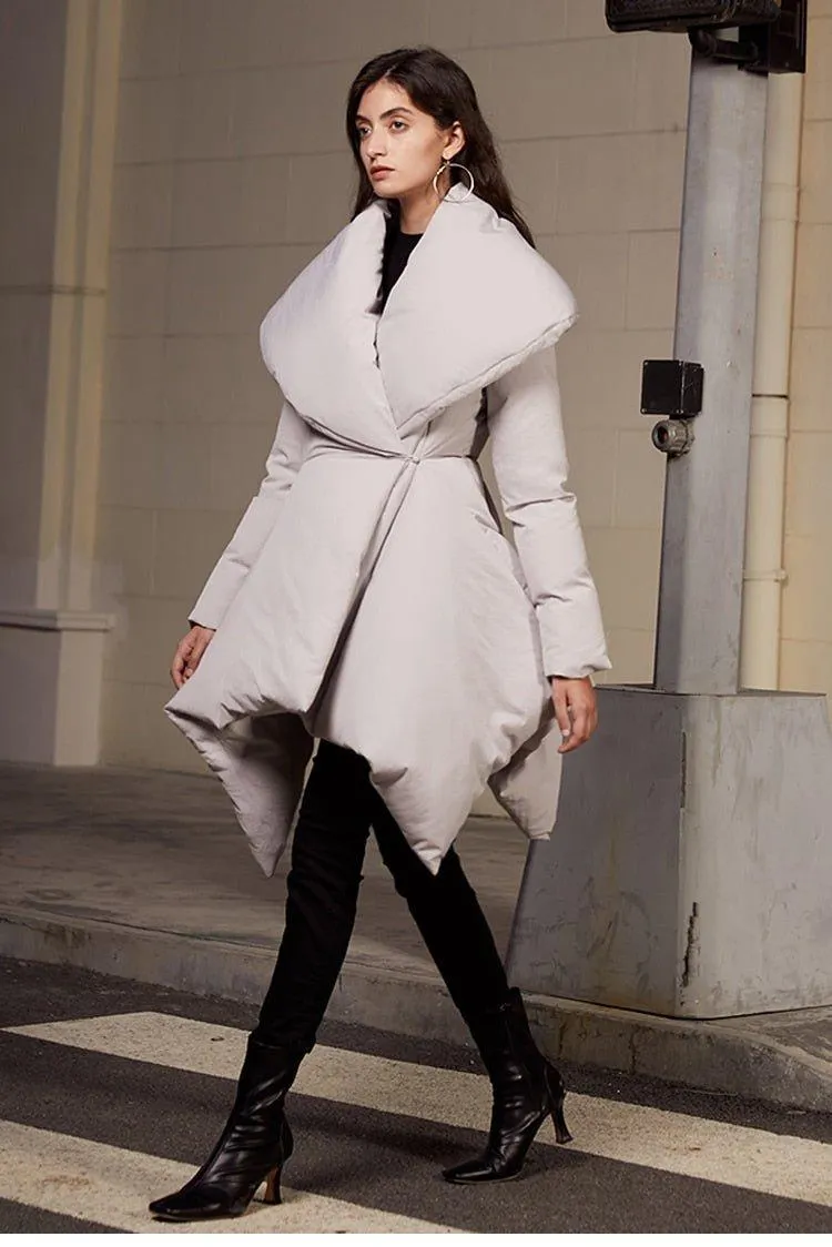 Retro vintage inspired high quality parka high low Winter Down Jacket Big Collar Coat - Lewis