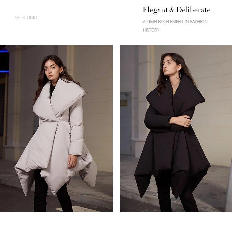 Retro vintage inspired high quality parka high low Winter Down Jacket Big Collar Coat - Lewis