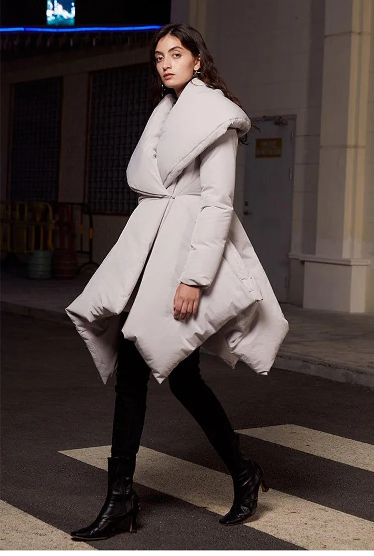 Retro vintage inspired high quality parka high low Winter Down Jacket Big Collar Coat - Lewis