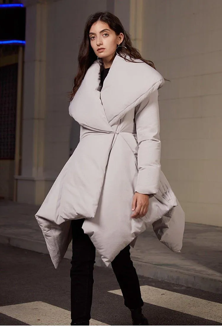 Retro vintage inspired high quality parka high low Winter Down Jacket Big Collar Coat - Lewis