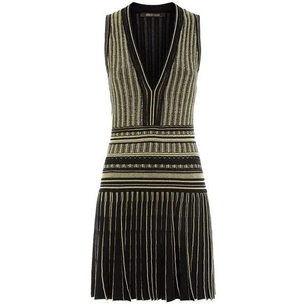 Roberto Cavalli Sleeveless Pleated Metallic Jacquard-Knit Dress