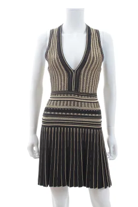 Roberto Cavalli Sleeveless Pleated Metallic Jacquard-Knit Dress